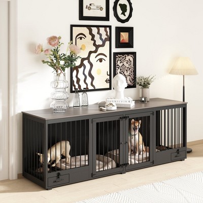 FUFU GAGA 86.6 Wooden Dog Crate with Room Divider and 2 Drawers