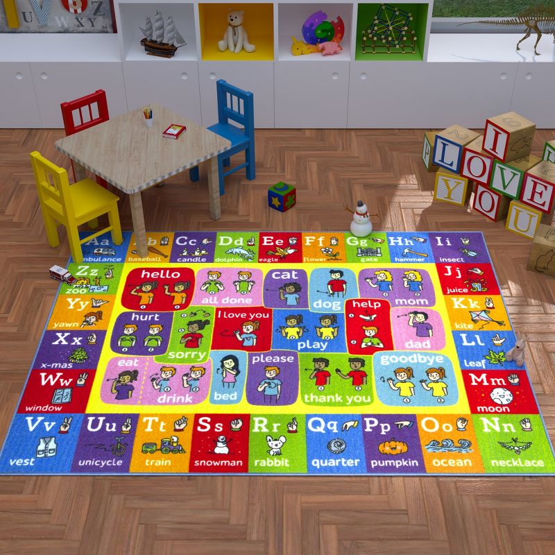KC CUBS Boy & Girl Kids ABC Alphabet ASL Sign Language Educational Learning & Fun Game Play Area Nursery Bedroom Classroom Rug Carpet, 3 of 11
