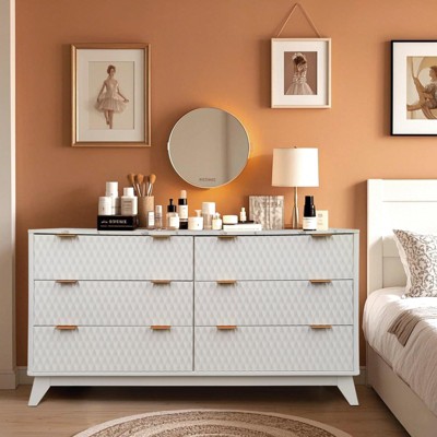 6 Drawers Dresser, with Faux Marble Top, Drip Pattern, TV Stand