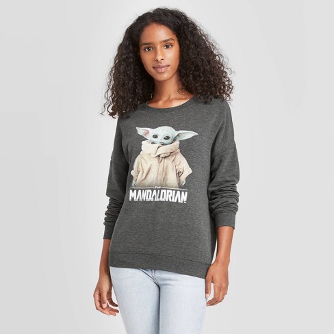 Women's Star Wars Mandalorian Baby Yoda Graphic Sweatshirt - Charcoal  Heather : Target