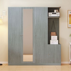 4-Door Wardrobe with Shelves, Drawers, and Full-Length Mirror, Gray - 1 of 4