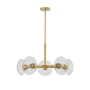 DOMETOUR 26'' Gold 5-Light Chandelier with Glass Shades, Mid-Century Pendant Light for Dining Room, Living Room, or Kitchen (No Bulb) - 1 of 4