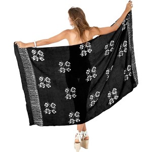 LA LEELA Women's Summer Bikini Wraps Beach Wrap Swimwear Sarong Cover up Skirt Bathing suit Swimsuit Pareo for Women One Size Black, Floral - 1 of 4