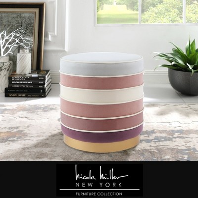 Nicole Miller Cory Velvet Round Multi Layered Ottoman