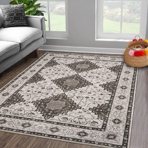 Machine Washable Area Rugs Vintage Printed Living Room Rugs with Non-Slip Backing, Soft Low Pile Floor Carpet - 1 of 4