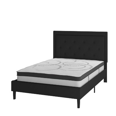 Flash Furniture Roxbury Tufted Upholstered Platform Bed with 10 Inch CertiPUR-US Certified Foam and Pocket Spring Mattress