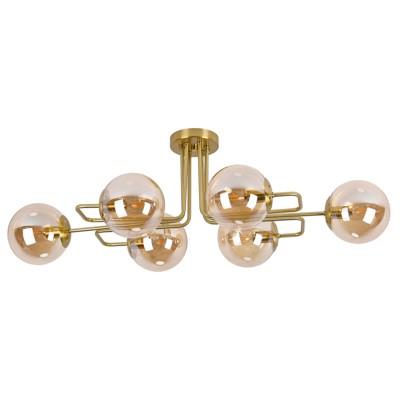 PAKOKULA 6-Light Gold Sputnik Modern Linear Bubble Chandelier with Amber Glass Shade