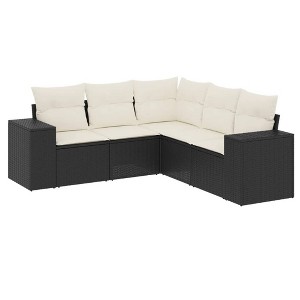 vidaXL 5 Piece Patio Sofa Set with Cushions Black and Cream Poly Rattan - Without Table - 1 of 4