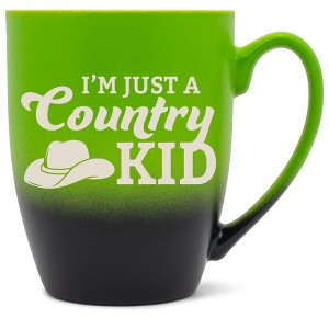 100 North Cowboy Hat 10 Ounce Green and Black Two Toned Ombre, Comfortably Fits Your Hands, Ceramic Tea Coffee Cup Mug, I'm Just A Country Kid - 1 of 1