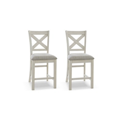 Signature Design by Ashley Robbinsdale Farmhouse Counter Height Bar Stools with X-Back and Nailhead Trim, Set of 2, Antique White