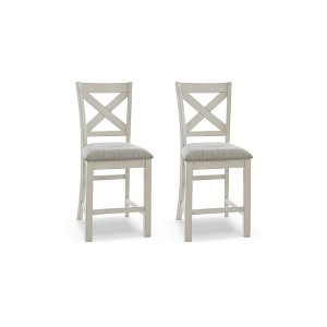 Signature Design by Ashley Robbinsdale Farmhouse Counter Height Bar Stools with X-Back and Nailhead Trim, Set of 2, Antique White - 1 of 4