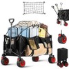 Collapsible Wagon with Wheels, Foldable Shopping Cart with Adjustable Handle, Side Pockets and Cup Holder, All Terrain Wagon for Shopping - 2 of 4