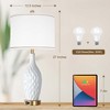ROTTOGOON 27" White Ceramic Table Lamp Set of 2, 3-Way Dimmable Touch Control Bedside Lamps with USB Ports for Bedroom Living Room, Linen Shade - 2 of 4