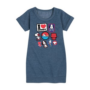 - Peanuts - I Heart Snoopy Patches Graphic Short Sleeve Fleece Dress - 1 of 4