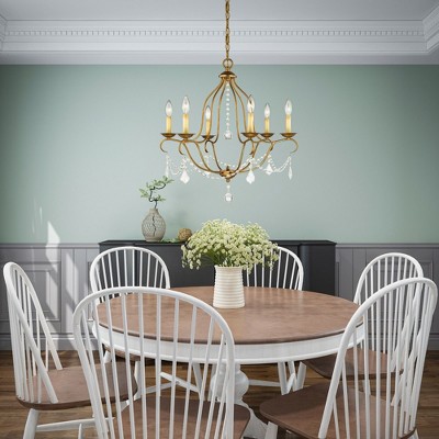 Antique Gold Leaf 6-Light Brass Chandelier with Candelabra Base