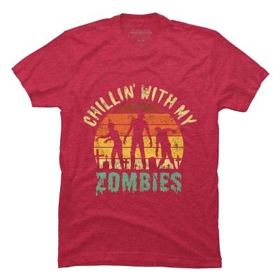 Men's Design By Humans Halloween Chillin With My Zombies Funny By Ering T-Shirt