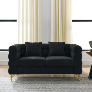 TiramisuBest 60" 2-Seater Oversized Sectional Sofa, Deep Plush Seating with 2 Pillows for Living Room, Bedroom & Office - Black - 1 of 4