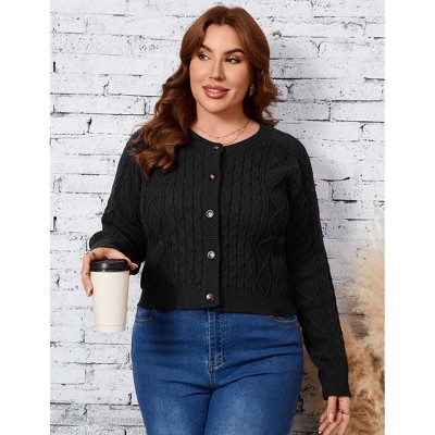 Women's Tie Front Cardigan with Ruffled Hem Polo Neck Long Sleeve Knit Sweater