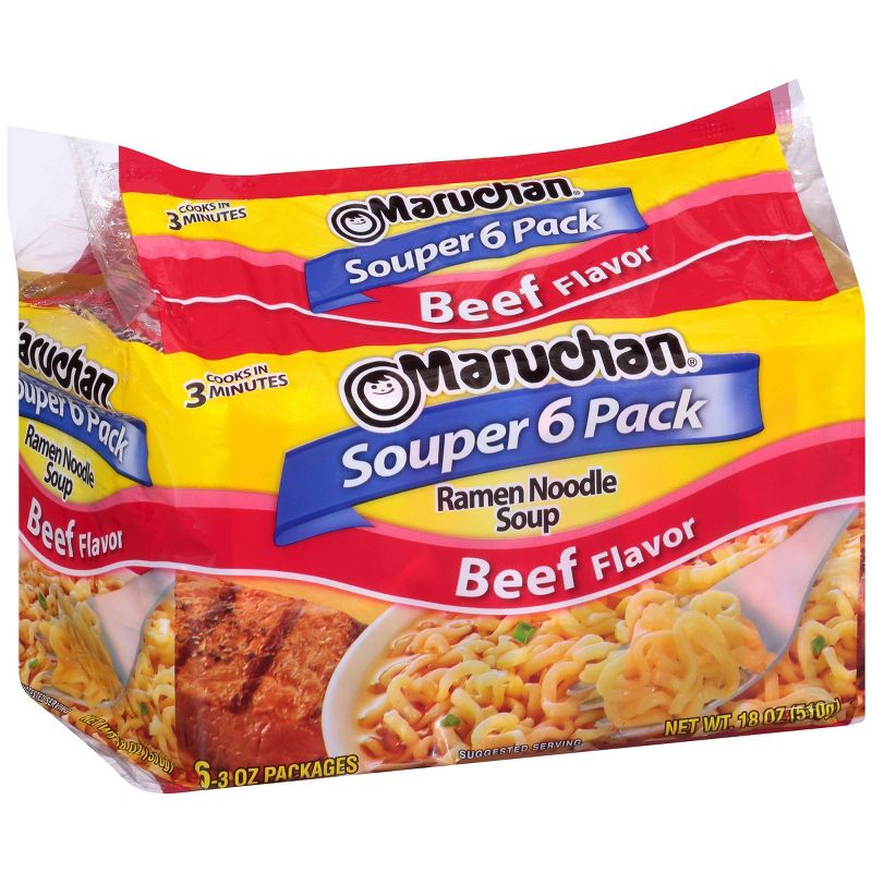 Maruchan Souper 6-Pack Beef Ramen Noodle Soup - 18oz/6ct, 1 of 7