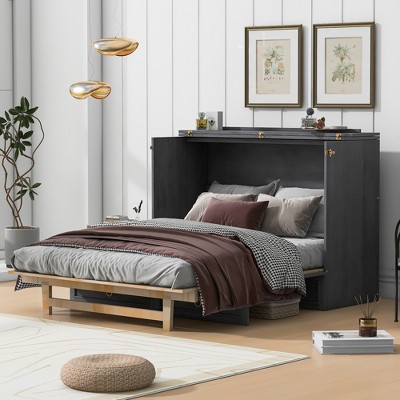 Queen/Full Size Wooden Murphy Bed Wall Bed with A Large Drawer and Charging Outlets 4S -ModernLuxe