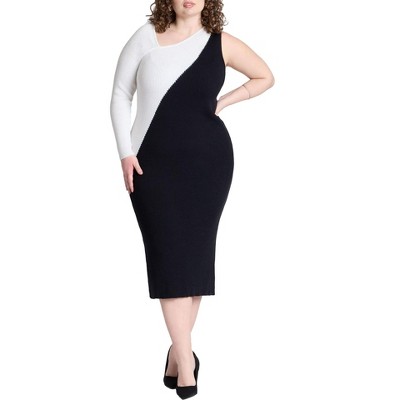 ELOQUII Women's Plus Size Colorblocked Asym Dress