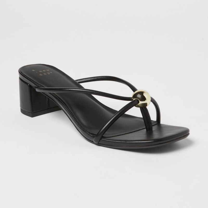 Women’s Pia Ornamented Thong Slide Heels - A New Day™ Black 5