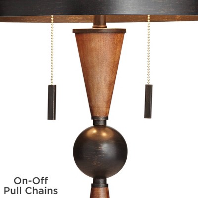 Adjustable Bronze and Cherry Wood Table Lamp with Double Drum Shade
