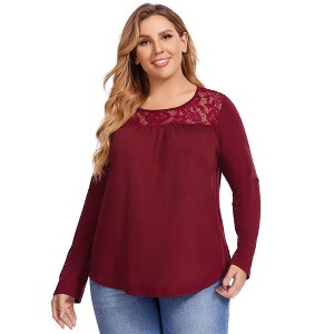Garvee Women Pleated Flowy Top 3/4 Roll Sleeve Casual Loose Blouse Round Neck Tunic Shirt Long Sleeve - 1 of 4