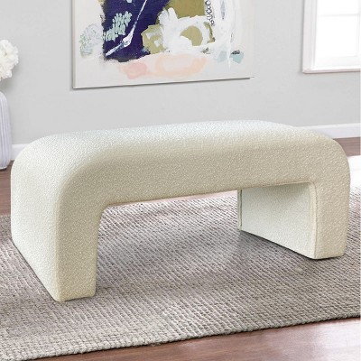 47" Modern Bouclé Upholstered Waterfall Bench, Cream Entryway or Bedroom Bench with Soft Curved Design & Solid Wood Frame-Maison Boucle