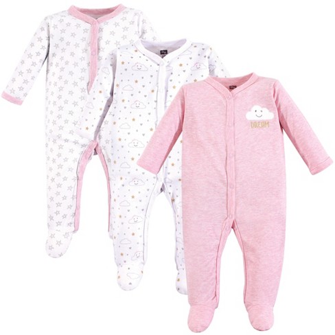 Hudson Baby Infant Girl Cotton Snap Sleep And Play 3pk, Pink Clouds ...