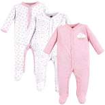 Hudson Baby Infant Girl Cotton Snap Sleep and Play 3pk, Pink Clouds