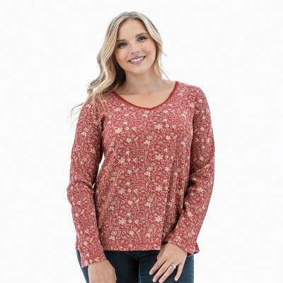 Old Ranch Brands Women's Floral Mirren Top - Holly Berry, Size Large