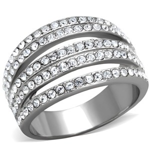Slickblue Multi-Band Look Ring for Women, Silver Stainless Steel, Clear Round Synthetic Crystals,Modern Style, Size 5-10 - 1 of 4