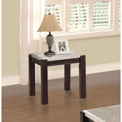 NicBex Genuine Marble Top Coffee Table for Living Room, Dark Cherry Finish Wood Frame End Table/Side Table