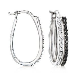 Ross-Simons 1.00 ct. t.w. Black and White Diamond Hoop Earrings in Sterling Silver - 1 of 3