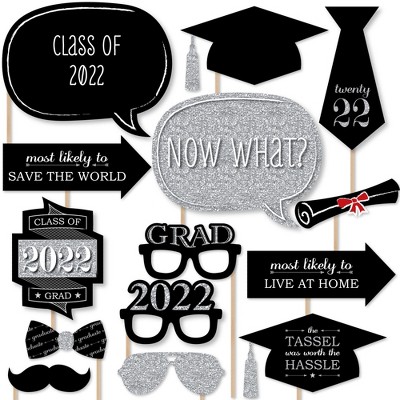 Big Dot of Happiness Graduation Party - Silver - 2022 Grad Photo Booth Props Kit - 20 Count