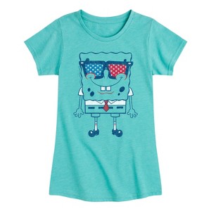 Girls' - SpongeBob SquarePants - Flag Fill Sunglasses Fitted Short Sleeve Graphic T-Shirt - 1 of 4
