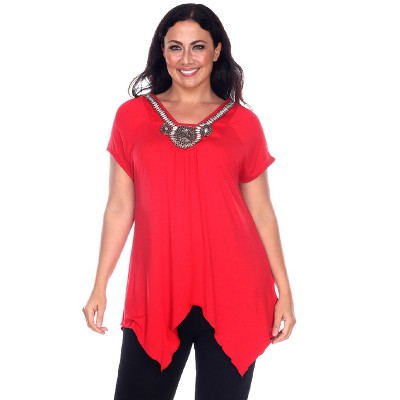 Women's Plus Size Embellished V-Neck Fenella Tunic Top - White Mark