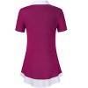 Women's Short Sleeve V-Neck Contrast Collared Shirts Patchwork Work Blouse Tunics Tops - 3 of 4