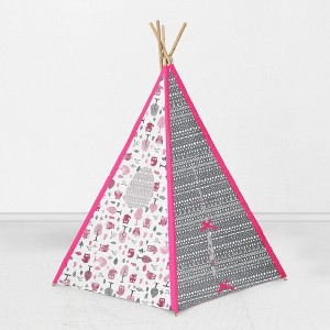 Bacati - Owls in the Woods Pink Gray Play Tent for Kids/Toddlers, 100% Cotton Percale Fabric Cover - 1 of 4