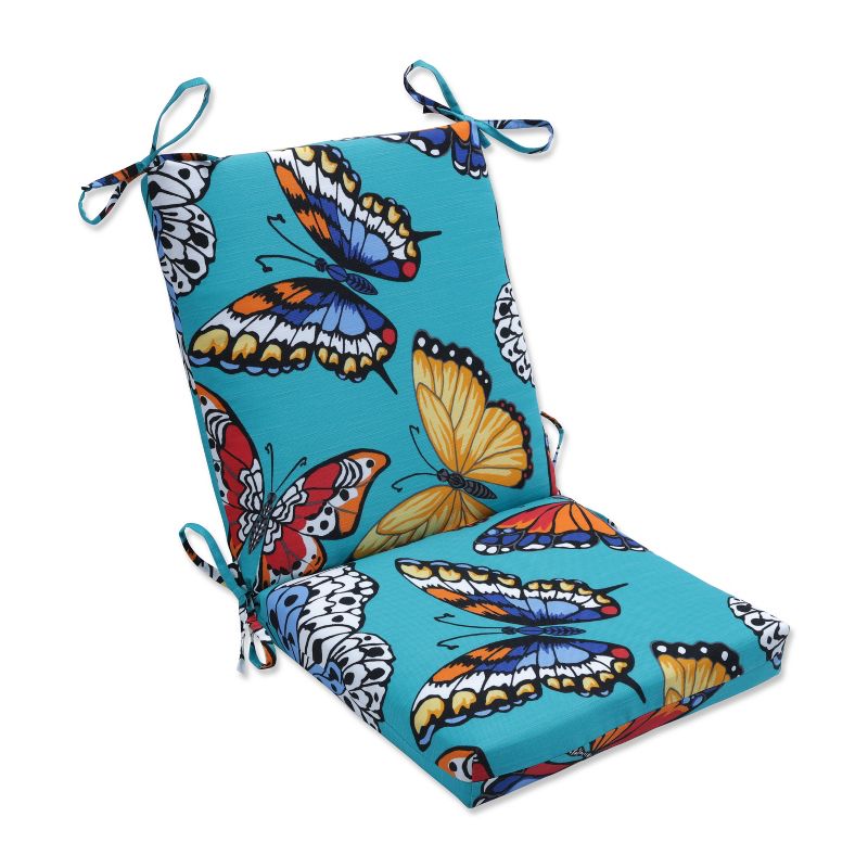 36.5&#34; x 18&#34; Butterfly Garden Outdoor/Indoor Squared Corners Chair Cushion Turquoise - Pillow Perfect, 1 of 6
