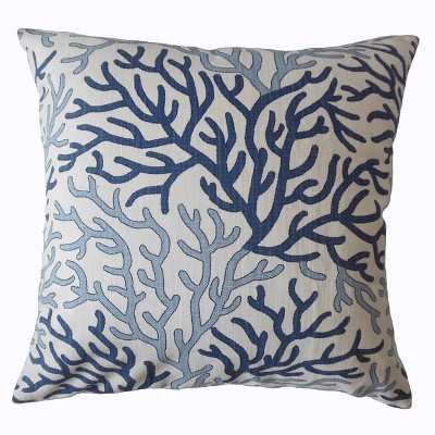 Coral Reef Pattern Square Throw Pillow White blue Pillow