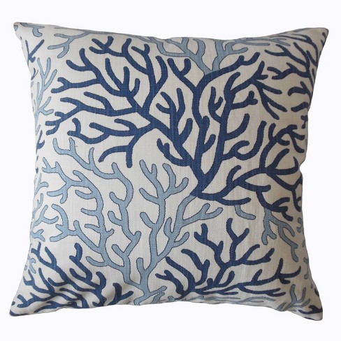 Coral Reef Pattern Square Throw Pillow White Blue Pillow Collection