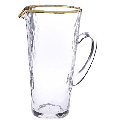 Classic Touch Pebble Glass Pitcher with Gold Rim with Handle