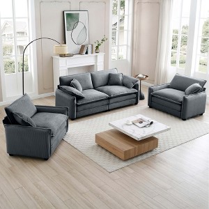 3-Piece Corduroy Upholstered Sofa Set with 2-Seater Sofa and 2 Single Sofa, Flexible Combination and Easy to Assemble - 1 of 4
