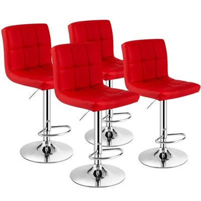 Costway Set of 4 PU Leather Bar Stool Swivel Bar Chair w Adjustable Height Red