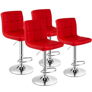 Costway Set of 4 PU Leather Bar Stool Swivel Bar Chair w/ Adjustable Height - 1 of 4