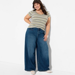 きけ Les six 25aw THIRDWAYFIELDPANTS Women's Mid-Rise Ultra Wide Leg Jeans - Wild Fable™ Dark Wash 18