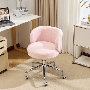 Karl Home Teddy Swivel Chair Adjustable Rolling Office Desk Chair with Wheels and  Support for Living Room pink - 1 of 4