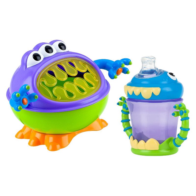 Nuby 2pc Monster Baby Feeding Set - Snack Keeper and 2 Handle Super Spout Trainer Cup - 8oz, 1 of 10